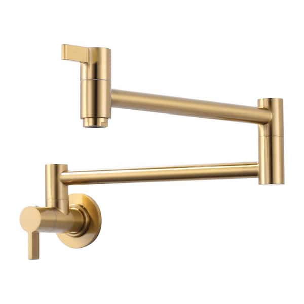 Wall Mounted Pot Filler with Dual-Handle in Bruhsed Gold