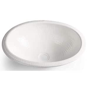 17 in. Hand Hammered Oval Drop-In Bathroom Sink in Classic White