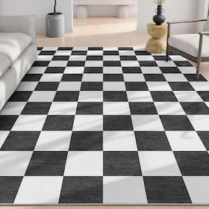 Black 5 ft. x 7 ft. Flat-Weave Apollo Square Modern Geometric Boxes Area Rug