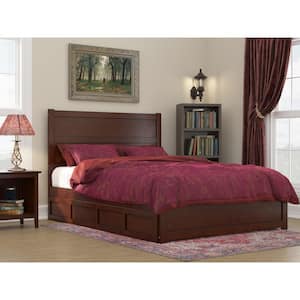NoHo Walnut Queen Solid Wood Storage Platform Bed with Footboard and 2 Drawers