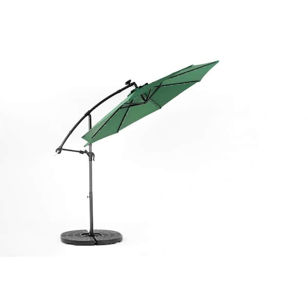Dark Green 10 ft. x 10 ft. Outdoor Patio Offset Hanging Umbrella with Solar LED, for Backyard, Lawn and Pool