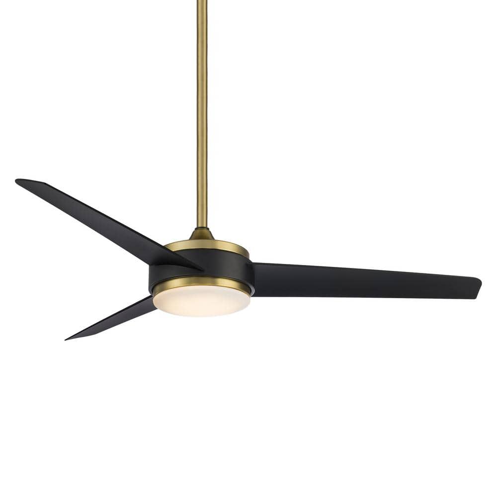 54" Satin Brass and Matte Black Smart Ceiling Fan with LED Light and Remote