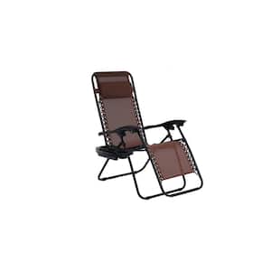 Brown Adjustable Backrest Fabric Outdoor Lounge Chair in Black-1 Frame (Set of 2)