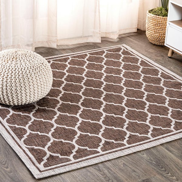 JONATHAN Y Trebol Moroccan Trellis Textured Weave Espresso/Taupe 4 ft. x 4 ft. Indoor/Outdoor Area Rug