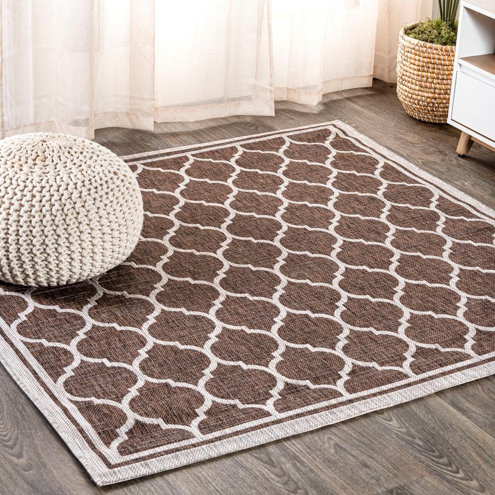 JONATHAN Y Trebol Moroccan Trellis Textured Weave Espresso/Taupe 9 ft. x 9 ft. Indoor/Outdoor Area Rug