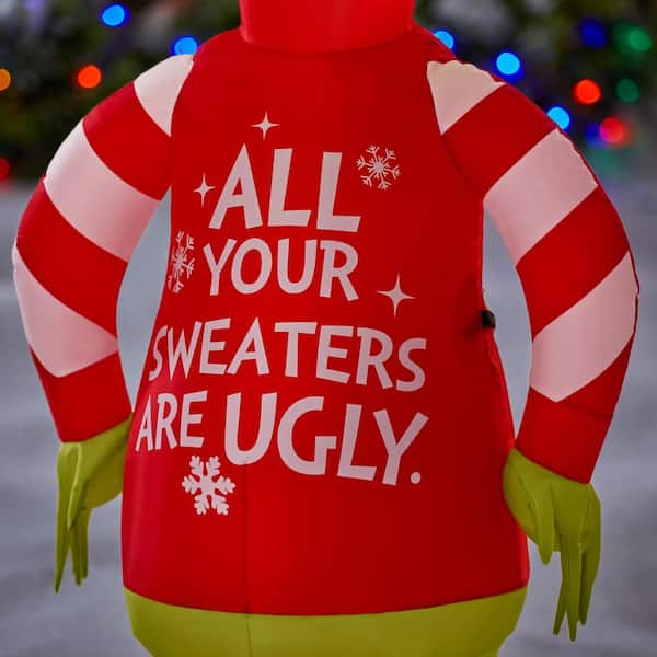  Gemmy 4' Christmas Airblown Inflatable Dr. Seuss Grinch Wearing  Ugly Sweater and Santa Hat Indoor/Outdoor Holiday Decoration : Patio, Lawn  & Garden