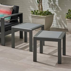 Cape Coral Grey Square Aluminum Outdoor Patio Side Table (Set of 2)
