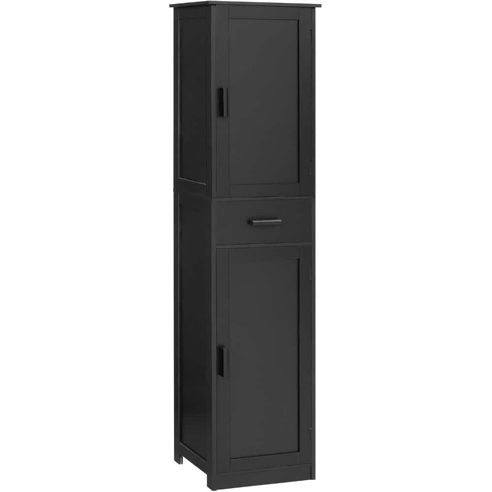 14.57 in. W x 67 in. H Black Wood Floor Mount Storage Cabinet with 4 Shelves, 2 Doors and 1 Drawer