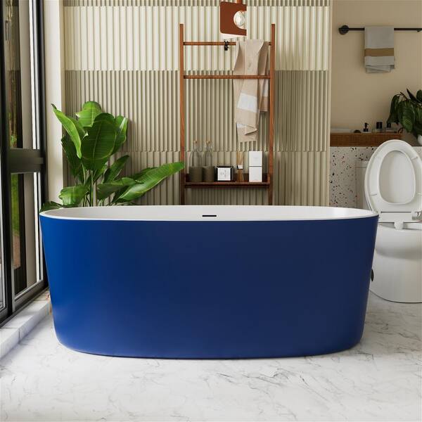 INSTER LOOP 63 in. Acrylic Oval Freestanding Soaking Non-Whirlpool Flatbottom Bathtub in Blue