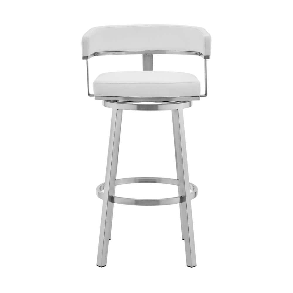Contemporary 30" White Faux Leather Metal Swivel Bar Stool