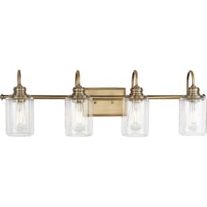 Aiken Collection 4-Light Vintage Brass Clear Glass Vintage Wall Light