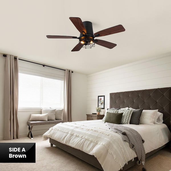 Modern 42 in. Indoor Black Low Profile Standard Ceiling Fan with No Bulb Included with Remote and Switch Included
