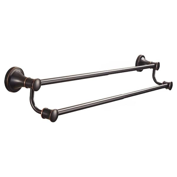 Farmhouse Series Adjustable 14.96 in. to 26.57 in. Wall Mounted Double Towel Bar in Oil Rubbed Bronze