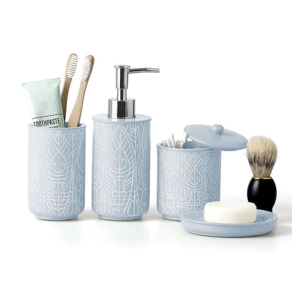 5pcs Blue Clear Acrylic Bathroom Set Including Toilet Brush, Soap Dispenser,  Toothbrush Holder, Tumbler, Soap Dish