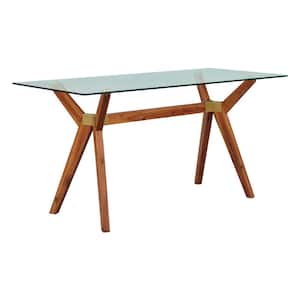 Denali 63 in. W x 27 in. D x 29 in. H Acasia Wood Desk with Glass top, Brass Accents Multipurpose Table Writing Desk