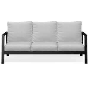 3-Seat Aluminum Outdoor Couch with Light Gray Cushions