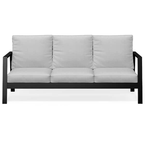 SUNVIVI 3-Seat Aluminum Outdoor Couch with Light Gray Cushions