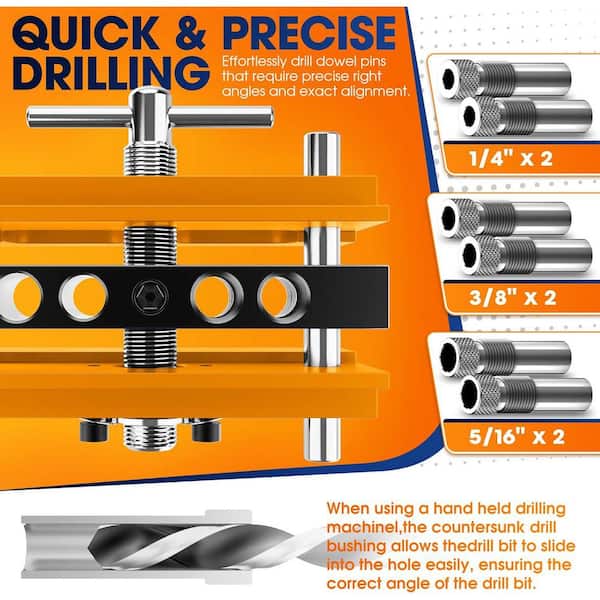 Aluminium Legering Dowelling Jig Set, Professional 28 stks Hout Deuvel Positie Cam Kit, 3 in 1 Houtbewerkingsgat Boor Punch Positioner met 5 stks 6/8 / 10mm Boorhuls