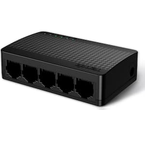 5-Port Unmanaged Home Network Switch Hub Ethernet Splitter, Plug and Play Plastic Case Desktop/Wall-Mount, Fan-Less