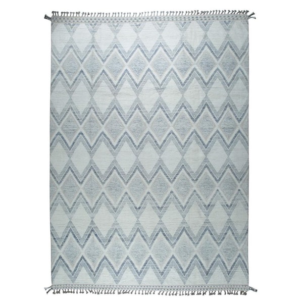 Blue Hand-Knotted Wool Contemporary Marrakech Handspun Area Rug : Stylish and Elegant Rug for Living, Area Rug