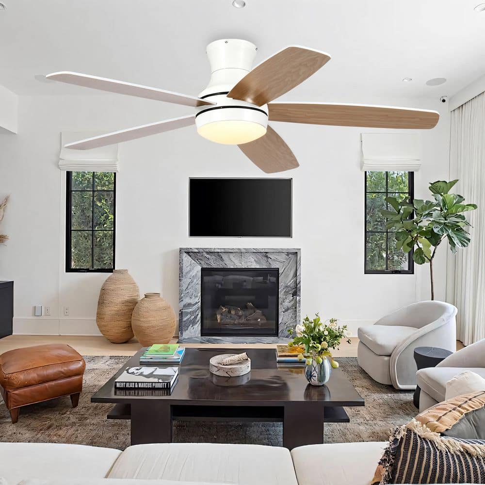 52 in. Smart Indoor White Low Profile Standard Ceiling Fan with APP Remote Dimmable LED and 2-Blade Colors price history on PriceWatchPro