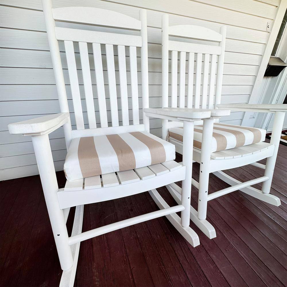 Champagne and White Striped All-Weather Outdoor Chair Cushion Set