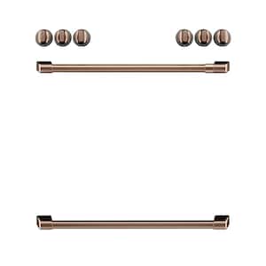 Front Control Electric Range Handle and Knob Kit in Brushed Copper