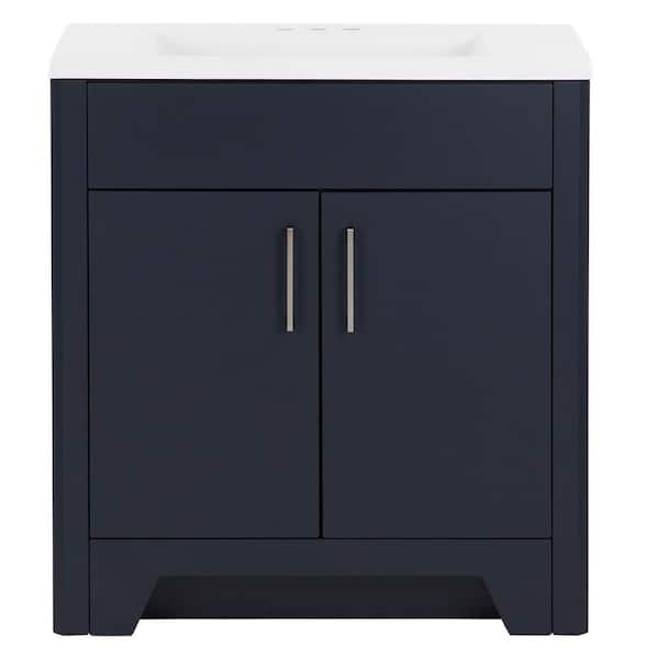 Branine 31 in. Single Sink Deep Blue Bath Vanity with White Cultured Marble Top (Assembled)