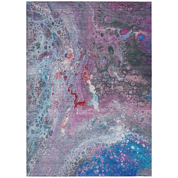 Sky Blue, Purple 10 ft. x 14 ft. Woven Abstract Polyester Rectangle Indoor / Outdoor Area Rug