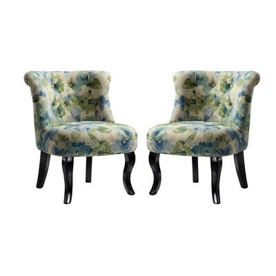 Bella Blue Comfy Side Chair with Tufted Back (Set of 2)
