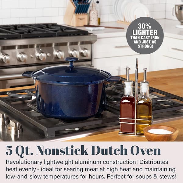 Tasty Ceramic Dutch Oven and Glass Lid, 5 Quart, Pink 