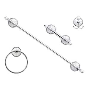 FLORA 4 Piece Bathroom Accessories Set in White Porcelain and Polished Chrome