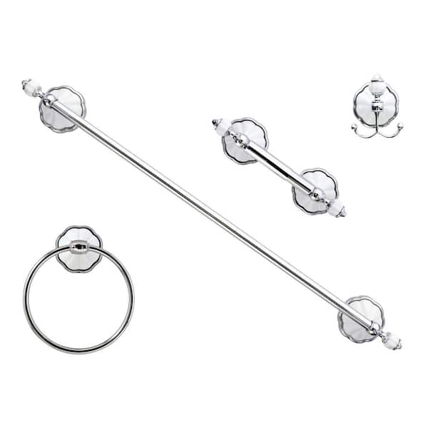MODONA FLORA 4 Piece Bathroom Accessories Set in White Porcelain and Polished Chrome