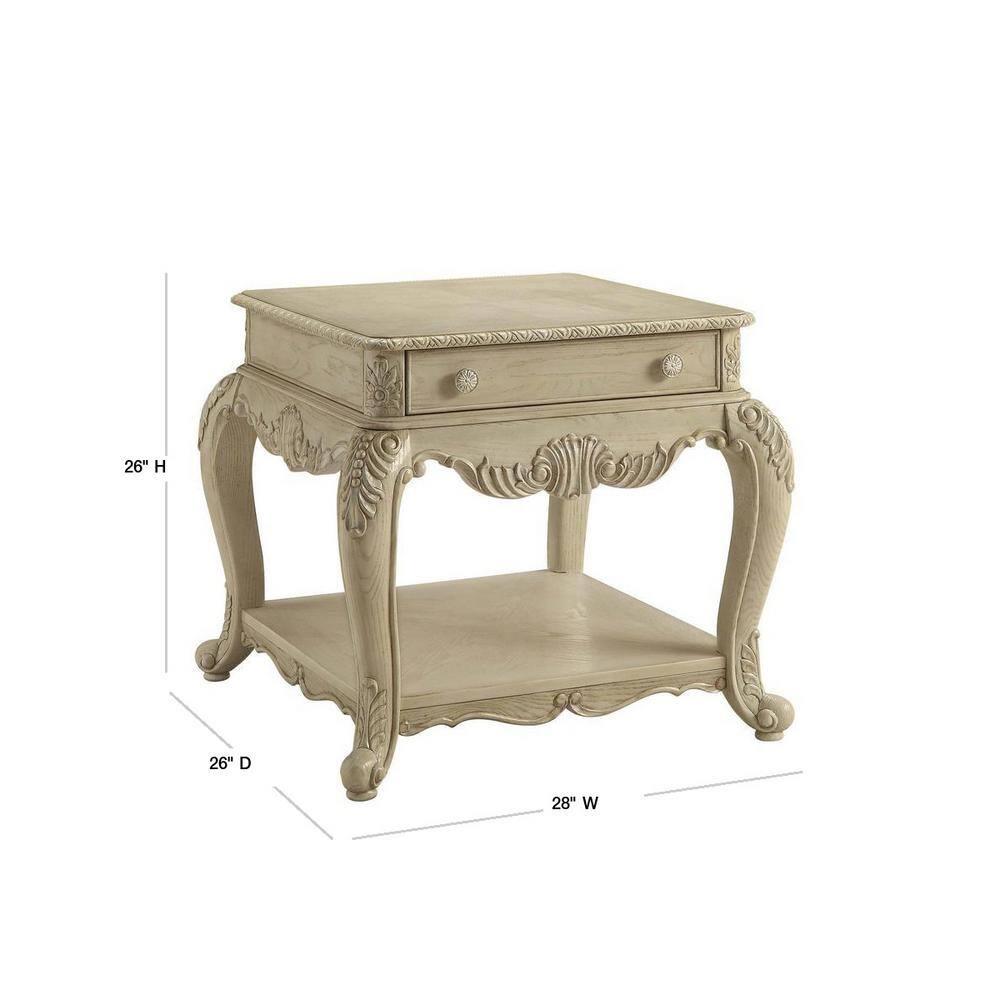 Antique White Solid Wood Cabriole Leg End Table with Storage