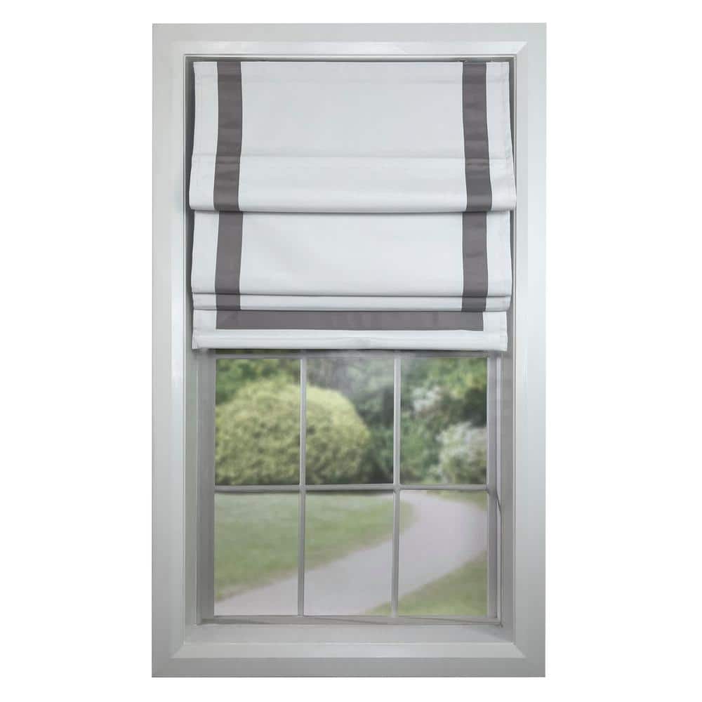 Gray and White Cordless Blackout Roman Shades for Windows 34" x 63"