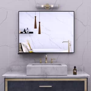 48 in. W x 30 in. H Large Rectangular Aluminum Framed Wall Bathroom Vanity Mirror in Black
