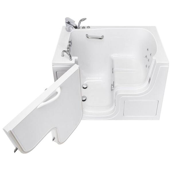 Ella Wheelchair Transfer 52 in. Acrylic Walk-In Whirlpool Bathtub in White with Thermostatic Faucet Set, LHS 2 in. Dual Drain