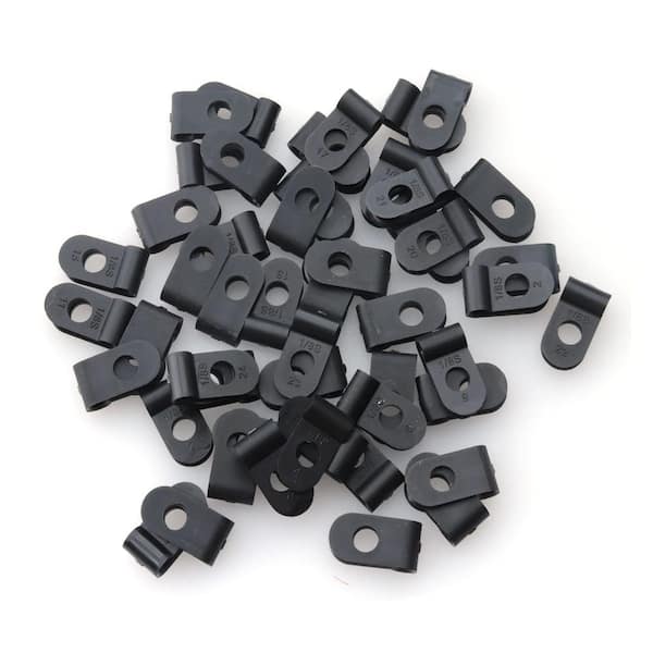50-Piece 1/8 in Nylon R-Type Cable Clamps Black Screw-Mount Wire Clips for Cord, Tube and Cable Routing