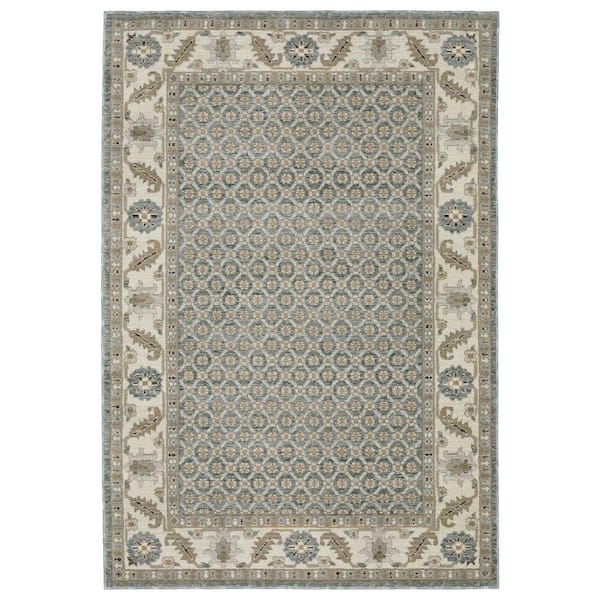 5 X 7 Blue, Ivory Oriental Washable Area Rug Runner Rug