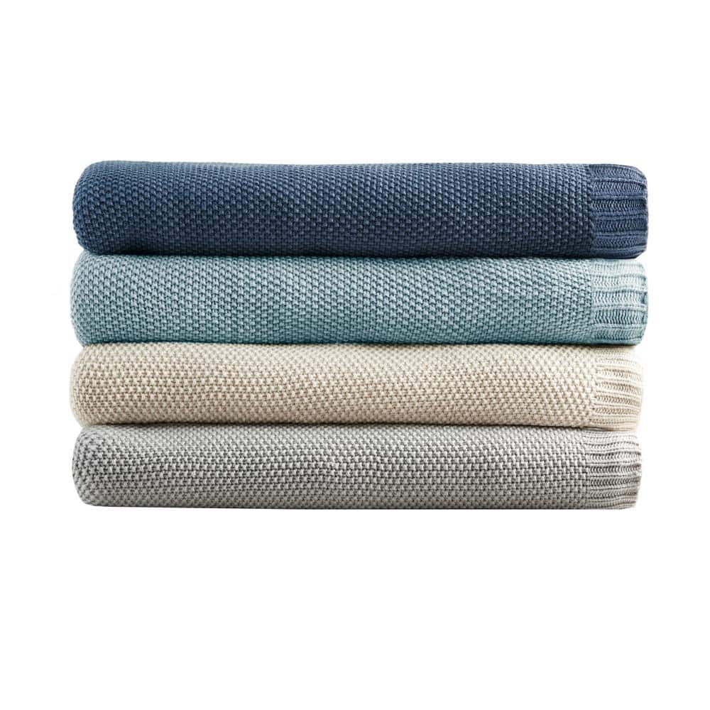 Grey Twin Knitted Acrylic Machine Washable Blanket