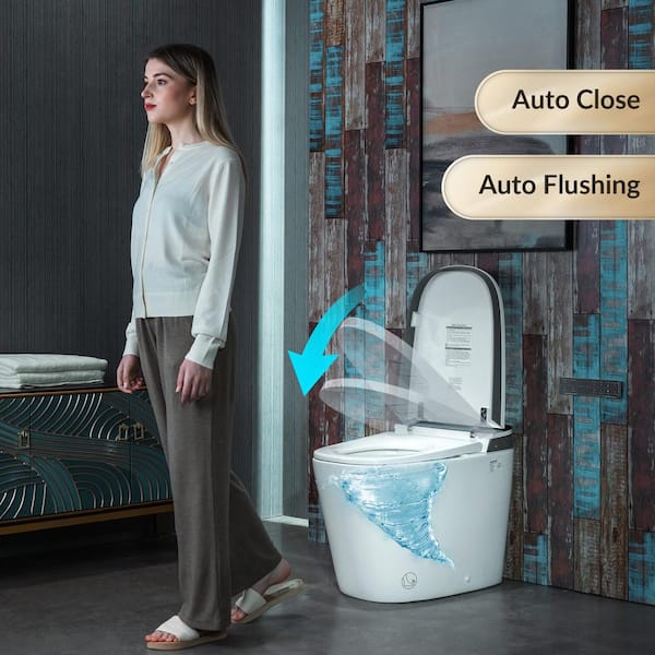 Elongated Chair Height Smart Toilet Bidet in White with Auto Open, Auto Close, Foot Sensor and Cleaning Foam Dispenser