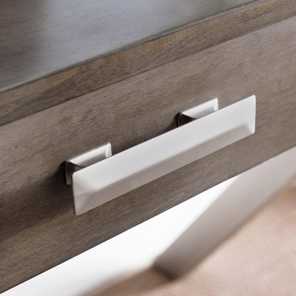 Modern Smoke Gray Wood and Silver Metal Desk with Keyboard Tray
