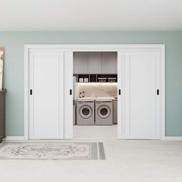 120 in. x 96 in. Paneled 1-Lite White Finished MDF Muti-Design Sliding Door with Hardware