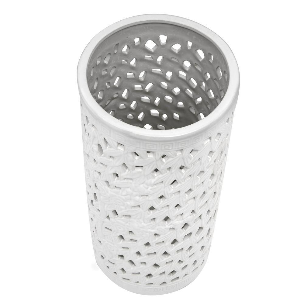 20" White Bamboo Lattice Porcelain Umbrella Stand
