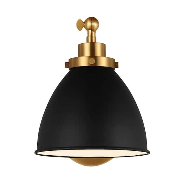 Generation Lighting Wellfleet 7.25 in. W 1-Light Midnight Black/Burnished Brass Single Arm Dome Task Wall Sconce with Steel Shade