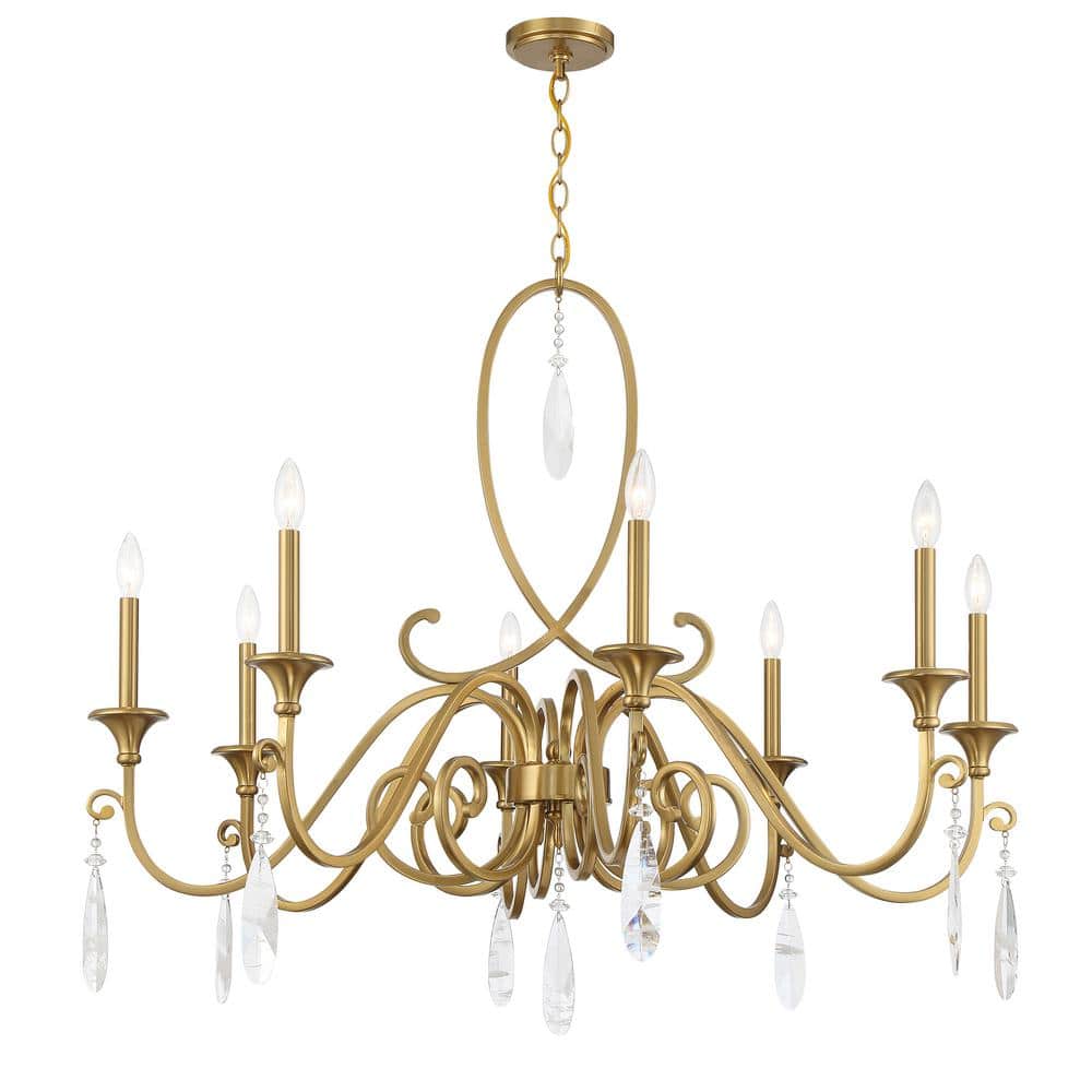 Fairchild 8-Light Warm Brass Chandelier with Crystal Drops