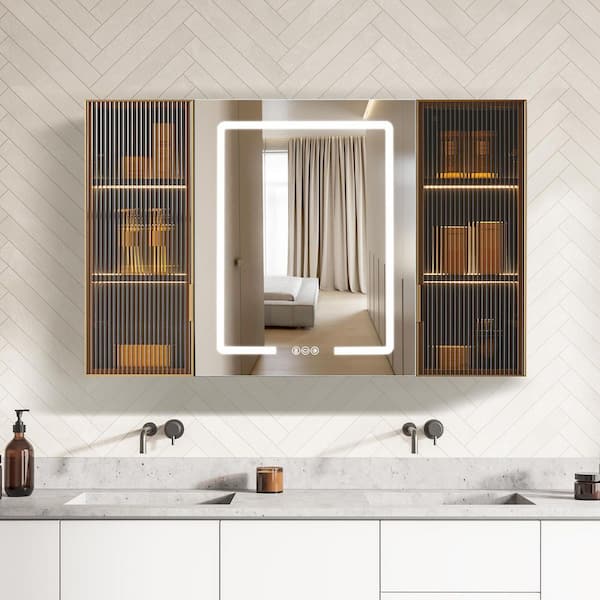 Cervia 47.2 in. W x 29.5 in. H Rectangular Frameless Medicine Cabinet with Aluminum LED Mirror