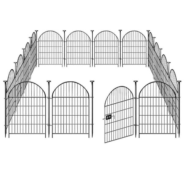Unbranded 32 in. Metal Outdoor Garden Fence Animal Barrier with Gate in Black (16 Panels)
