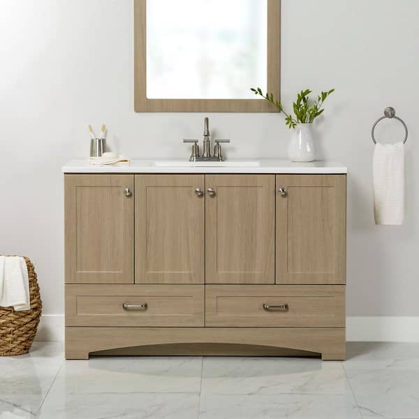 Glacier Bay Lancaster 49 in. Single Sink Beige Oak Bath Vanity with White Cultured Marble Top (Assembled)