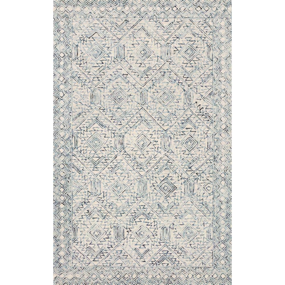 Handmade Light Blue Wool Rectangular Tufted Area Rug